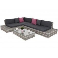 Технораттан садовий кутовий диван, ліворуч, Panama Light Grey / Grey Melange