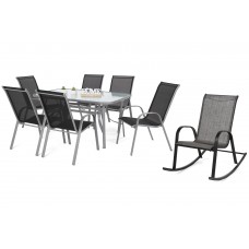 Металеві садові меблі Sevilla 150 см Silver / Black 6+1 з кріслом Sevilla Black / Grey Melange