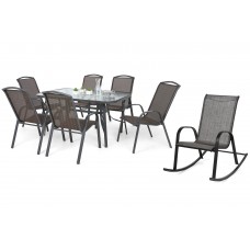 Металеві садові меблі Sevilla 150 см Atlanta Grey / Brown Triangles 6+1 з кріслом Sevilla Black / Grey Melange