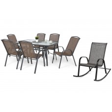Металеві садові меблі Sevilla 150 см Atlanta Grey / Brown Melange 6+1 з кріслом Sevilla Black / Grey Melange