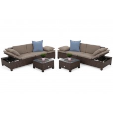 Садовий кутовий диван Milano 2 в 1 з техноротангу Brown Mat / Brown Melange