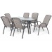 Металеві садові меблі Sevilla 150 см Atlanta Grey / Beige Striped 6+1 з кріслом Sevilla Black / Grey Melange