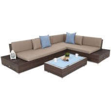Техноротанг правий садовий кутовий диван Panama Brown Mat / Brown Melange