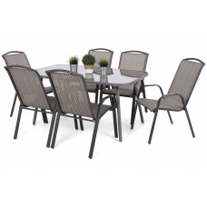 Садові меблі Casablanca металеві 150 см Silver / Taupe Atlanta Grey / Beige Striped 6+1