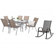 Металеві садові меблі Sevilla 150 см Silver / Taupe 6+1 з кріслом Sevilla Black / Grey Melange