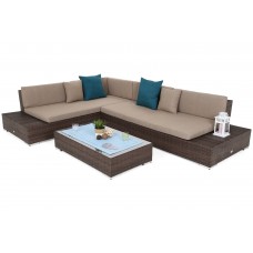 Технораттан садовий кутовий диван, ліворуч, Panama Brown Mat / Brown Melange