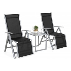 Набір садових стільців Ibiza Relax Silver / Black зі столиком Cuba Silver