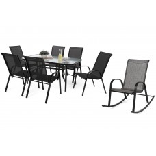 Металеві садові меблі Sevilla 150 см Black / Black 6+1 з кріслом Sevilla Black / Grey Melange