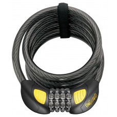 Замок Onguard DOBERMAN GLO кодовий на 4 цифри з LED-підсвічуванням, спіральний трос 185см х 12мм, поворотний тримач на раму