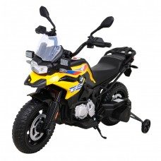 Дитячий акумуляторний мотоцикл BMW F850 GS Жовтий + Опорні колеса + Аудіо LED + Free Start + EVA