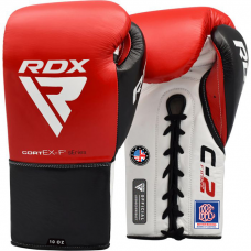 RDX C2 Fight Lace Up Leather Boxing Gloves BBBOFC/BIBA/WBF/NYAC /NEVADA APPROVED - Red / 8oz