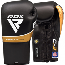 RDX C3 Fight Lace Up Leather Boxing Gloves BBBOFC/BIBA/WBF/NYAC /NEVADA APPROVED - Black / 8oz
