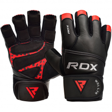 RDX L7 Crown Leather Fitness Gloves with Strap - S / Red