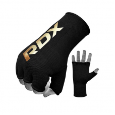 RDX HY Inner Gloves Elasticated Half Finger for Boxing, MMA Knuckle Protection OEKO-TEX® Standard 100 certified - Black / S