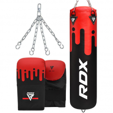 RDX F9 4ft / 5ft 3-in-1 Red / Black Punch Bag with Mitts Set - Filled / 5 ft
