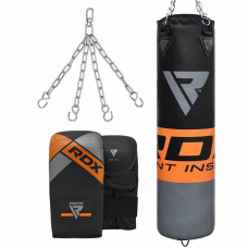 RDX F12 4ft / 5ft 3-in-1 Punch Bag u0026 Mitts Black / Orange / Gray / White Set - Filled / 4 ft