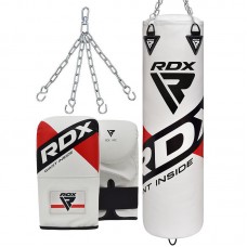 RDX F10 4ft / 5ft 3-in-1 White Training Punch Bag with Mitts Set - Unfilled / 4 ft