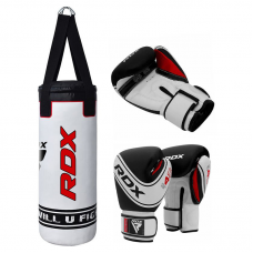 RDX 4W 2ft Robo Kids Punch Bag with Gloves Set - White / Filled