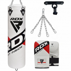 RDX F10 4ft / 5ft 4-in-1 Punch Bag with Mitts and Ceiling Hook Set - 5 ft / Filled