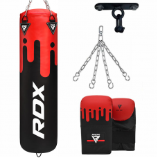 RDX F9 4ft / 5ft 4-in-1 Punch Bag with Gloves u0026 Ceiling Hook Set - Unfilled / 5 ft