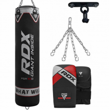 RDX X1 4ft / 5ft 4-in-1 Punch Bag with Mitts u0026 Ceiling Hook Set - Filled / 4 ft
