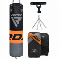 RDX F12 4ft / 5ft 4-in-1 Punch Bag with Gloves u0026 Ceiling Hook Set - Filled / 4 ft