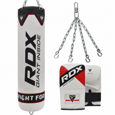 RDX F1 4ft / 5ft 3-in-1 White Punching Bag with Mitts Set - White / Unfilled / 4 ft