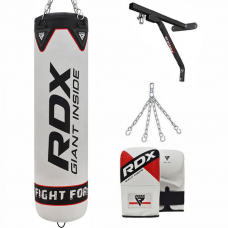 RDX F1 4ft / 5ft 4-in-1 White Punch Bag With Gloves u0026 Wall Bracket Set - White / Unfilled / 4 ft