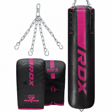 RDX F6 KARA 4ft / 5ft 3-in-1 Punch Bag u0026 Bag Gloves Set - Pink / Filled / 4 ft