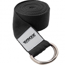 RDX P8 Non-Slip Cotton Yoga Strap with Rust Proof Steel D-Ring Buckle - Black