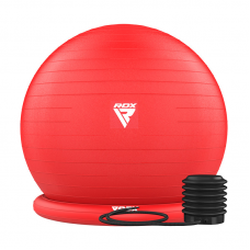 RDX B2 Inflatable Yoga Ball with Anti-Slip Base, Resistance Tubes u0026 Air Pump - Red / 65cm