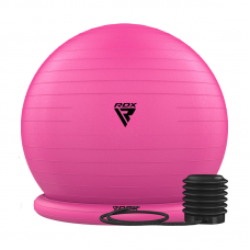RDX B2 Inflatable Yoga Ball with Anti-Slip Base, Resistance Tubes u0026 Air Pump - Pink / 75cm