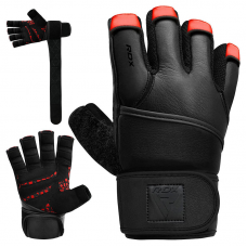 RDX L7 Weight Lifting Leather Gym Gloves - S / RedBlack