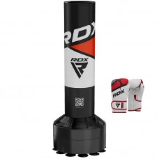 RDX R8 4ft Kids Free Standing Punch Bag Grey With Gloves For Training u0026 Workout Set - Red