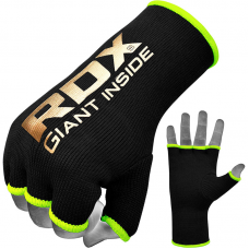 RDX HY Inner Gloves Elasticated Half Finger for Boxing, MMA Knuckle Protection OEKO-TEX® Standard 100 certified - BlackGreen / M