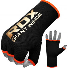 RDX HY Inner Gloves Elasticated Half Finger for Boxing, MMA Knuckle Protection OEKO-TEX® Standard 100 certified - BlackOrange / L