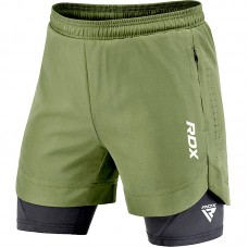T16 2-in-1 Compression MMA Shorts - Army Green / M