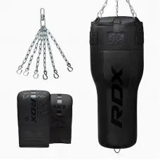 RDX 3-in-1 Angle Punch Bag Full Black with Gloves Set - Unfilled / Black