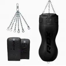 RDX Full Black Body Punch Bag with Mitts - Unfilled / Black