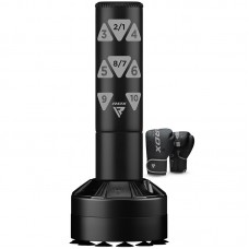 RDX Kt Ronin 4ft Kids Free Standing Punch Bag Black With Gloves For Training u0026 Workout Set - Silver / 4ft